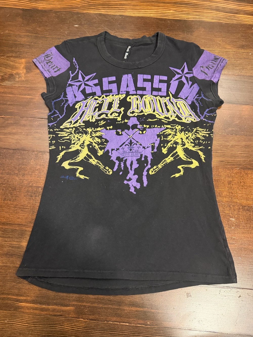 Black Rose Tattoo Graphic Cutout Tee Large Purple Yellow Mall Goth Scene